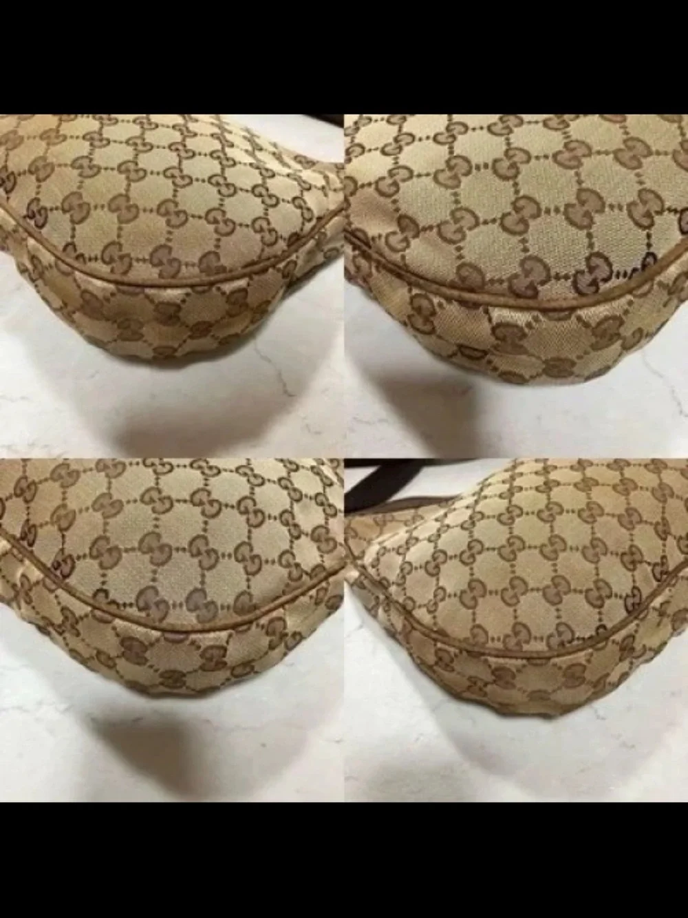 Gucci Brown Beige GG Canvas Hobo with Black Strap